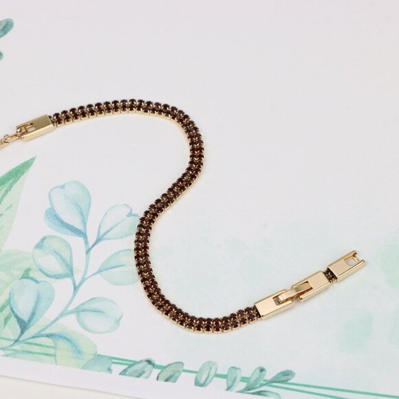 Rose Gold Bracelet with Red Stones, XPBL0683 - Picture 2 of 12